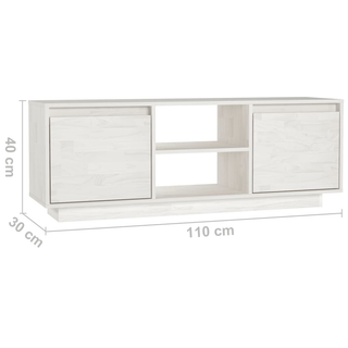 TV Cabinet White 110x30x40 cm Solid Pinewood - Giant Lobelia