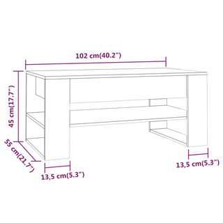 vidaXL Coffee Table High Gloss White 102x55x45 cm Engineered Wood - Giant Lobelia