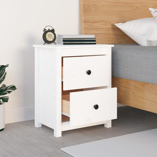 Bedside Cabinet White 50x35x61.5 cm Solid Wood Pine - Giant Lobelia