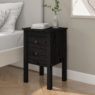 Bedside Cabinet Black 40x35x61.5 cm Solid Wood Pine - Giant Lobelia