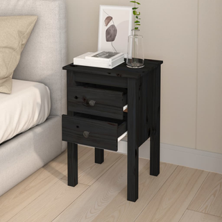 Bedside Cabinet Black 40x35x61.5 cm Solid Wood Pine - Giant Lobelia