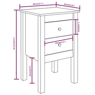 Bedside Cabinet Black 40x35x61.5 cm Solid Wood Pine - Giant Lobelia