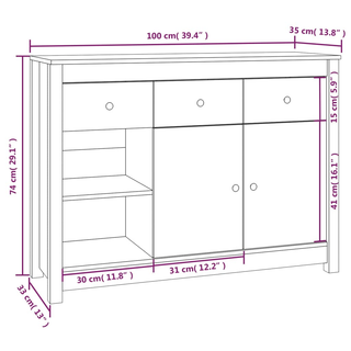 vidaXL Sideboard White 100x35x74 cm Solid Wood Pine - Giant Lobelia