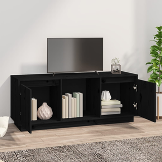 TV Cabinet Black 110.5x35x44 cm Solid Wood Pine - Giant Lobelia