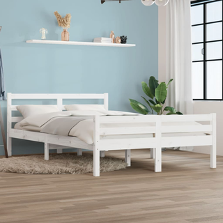 Bed Frame White Solid Wood 150x200 cm King Size - Giant Lobelia