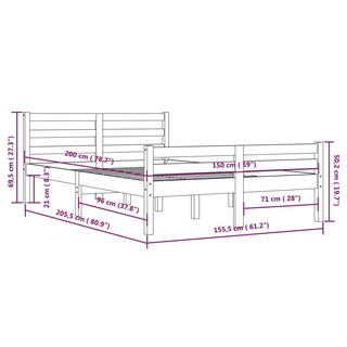 Bed Frame White Solid Wood 150x200 cm King Size - Giant Lobelia