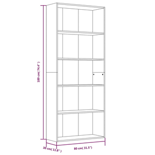 5-Tier Book Cabinet Smoked Oak 80x30x189 cm Engineered Wood - Giant Lobelia