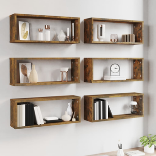 Wall Cube Shelves 6 pcs Smoked Oak 60x15x23 cm Engineered Wood - Giant Lobelia