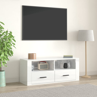 TV Cabinet High Gloss White 100x35x40 cm Engineered Wood - Giant Lobelia