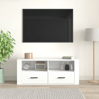 vidaXL TV Cabinet High Gloss White 100x35x40 cm Engineered Wood - GIANT LOBELIA