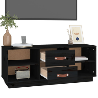 TV Cabinet Black 100x34x40 cm Solid Wood Pine - Giant Lobelia