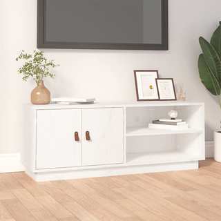 TV Cabinet White 105x34x40 cm Solid Wood Pine - Giant Lobelia