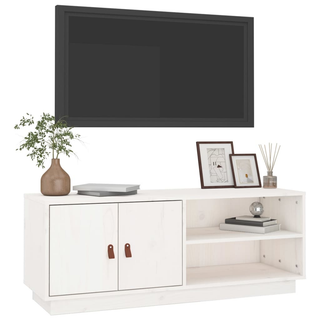 TV Cabinet White 105x34x40 cm Solid Wood Pine - Giant Lobelia