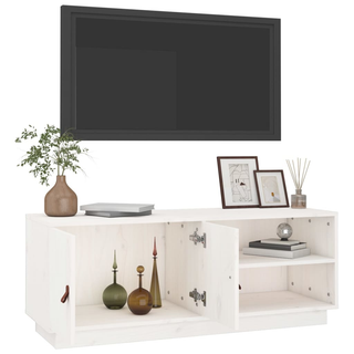 TV Cabinet White 105x34x40 cm Solid Wood Pine - Giant Lobelia