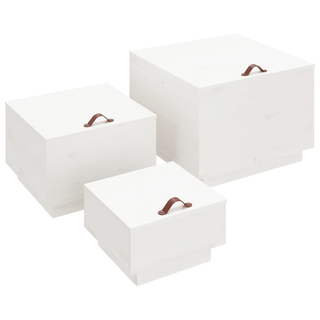 Storage Boxes with Lids 3 pcs White Solid Wood Pine - Giant Lobelia