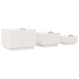 Storage Boxes with Lids 3 pcs White Solid Wood Pine - Giant Lobelia