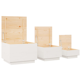 Storage Boxes with Lids 3 pcs White Solid Wood Pine - Giant Lobelia