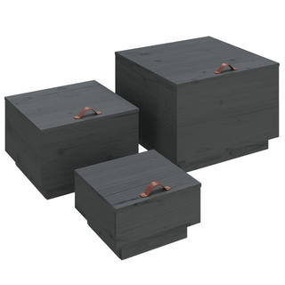 vidaXL Storage Boxes with Lids 3 pcs Grey Solid Wood Pine - Giant Lobelia