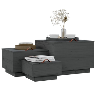 vidaXL Storage Boxes with Lids 3 pcs Grey Solid Wood Pine - Giant Lobelia