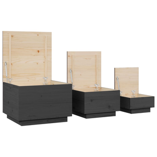 vidaXL Storage Boxes with Lids 3 pcs Grey Solid Wood Pine - Giant Lobelia