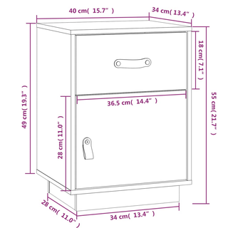 Bedside Cabinet Grey 40x34x55 cm Solid Wood Pine - Giant Lobelia