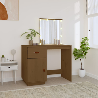 vidaXL Dressing Table with LED Honey Brown 95x50x133.5 cm Solid Wood Pine - Giant Lobelia