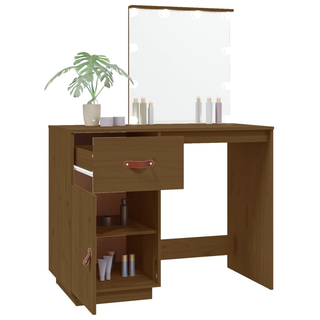 vidaXL Dressing Table with LED Honey Brown 95x50x133.5 cm Solid Wood Pine - Giant Lobelia