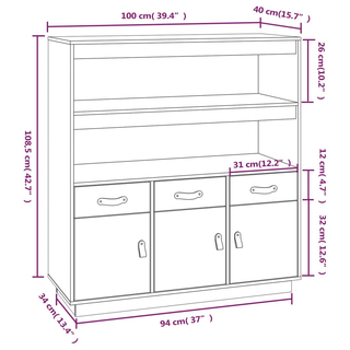 Highboard 100x40x108.5 cm Solid Wood Pine - Giant Lobelia