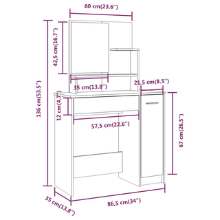 Dressing Table with Mirror Brown Oak 86.5x35x136 cm - Giant Lobelia