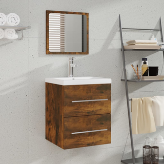 Bathroom Cabinet with Mirror Smoked Oak 41x38.5x48 cm Engineered Wood - Giant Lobelia