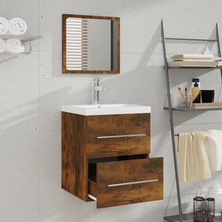 Bathroom Cabinet with Mirror Smoked Oak 41x38.5x48 cm Engineered Wood - Giant Lobelia