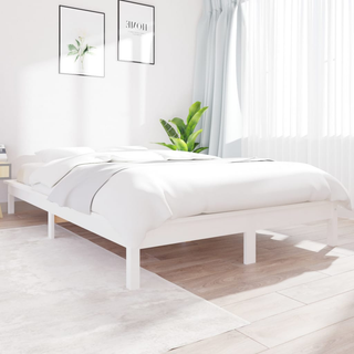 Bed Frame White 150x200 cm Solid Wood Pine King Size - Giant Lobelia