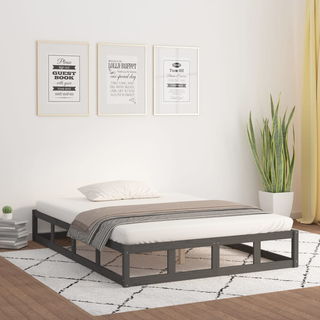 Bed Frame Grey 150x200 cm King Size Solid Wood - Giant Lobelia