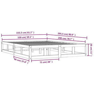 Bed Frame Grey 150x200 cm King Size Solid Wood - Giant Lobelia