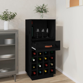 Wine Cabinet Black 45x34x100 cm Solid Wood Pine - Giant Lobelia