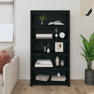 Book Cabinet Black 80x35x154 cm Solid Wood Pine - Giant Lobelia