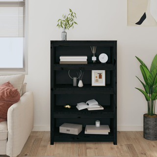 Book Cabinet Black 80x35x126 cm Solid Wood Pine - Giant Lobelia