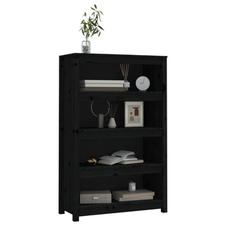 Book Cabinet Black 80x35x126 cm Solid Wood Pine - Giant Lobelia