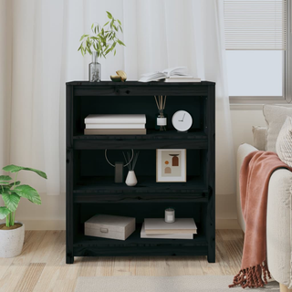 Book Cabinet Black 80x35x97 cm Solid Wood Pine - Giant Lobelia