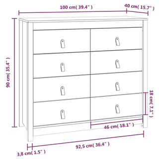 Side Cabinet Grey 100x40x90 cm Solid Wood Pine - Giant Lobelia