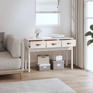 Console Table White 114x40x75 cm Solid Wood Pine - Giant Lobelia