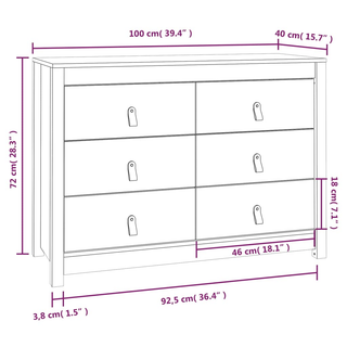 Side Cabinet White 100x40x72 cm Solid Wood Pine - Giant Lobelia