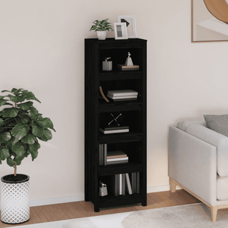 Book Cabinet Black - Sleek and Modern Design | Solid Wood Pine - Ample Storage Space - Giant Lobelia