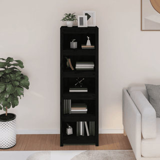 Book Cabinet Black - Sleek and Modern Design | Solid Wood Pine - Ample Storage Space - Giant Lobelia