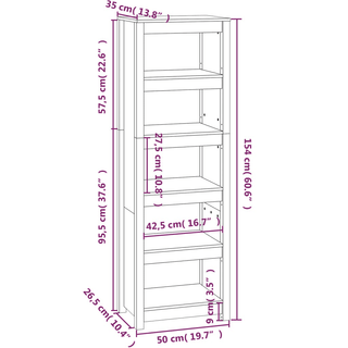 Book Cabinet Grey - Solid Wood Pine - Organize and Showcase Your Collection | 50x35x154 cm - Giant Lobelia