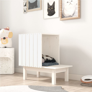 Cat House White 60x36x60 cm Solid Wood Pine - Giant Lobelia