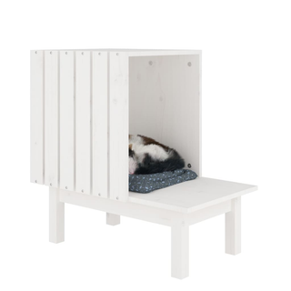 Cat House White 60x36x60 cm Solid Wood Pine - Giant Lobelia