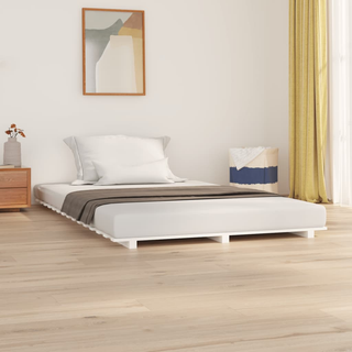 Bed Frame White 150x200 cm 5FT King Size Solid Wood Pine - Giant Lobelia