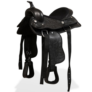 Western Saddle. Headstall&Breast Collar Real Leather 12" Black - Giant Lobelia