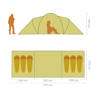 Camping Tent 6 Persons Grey and Orange - Giant Lobelia